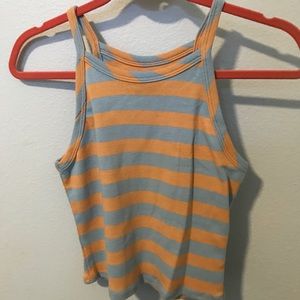 blue and orange striped tank top